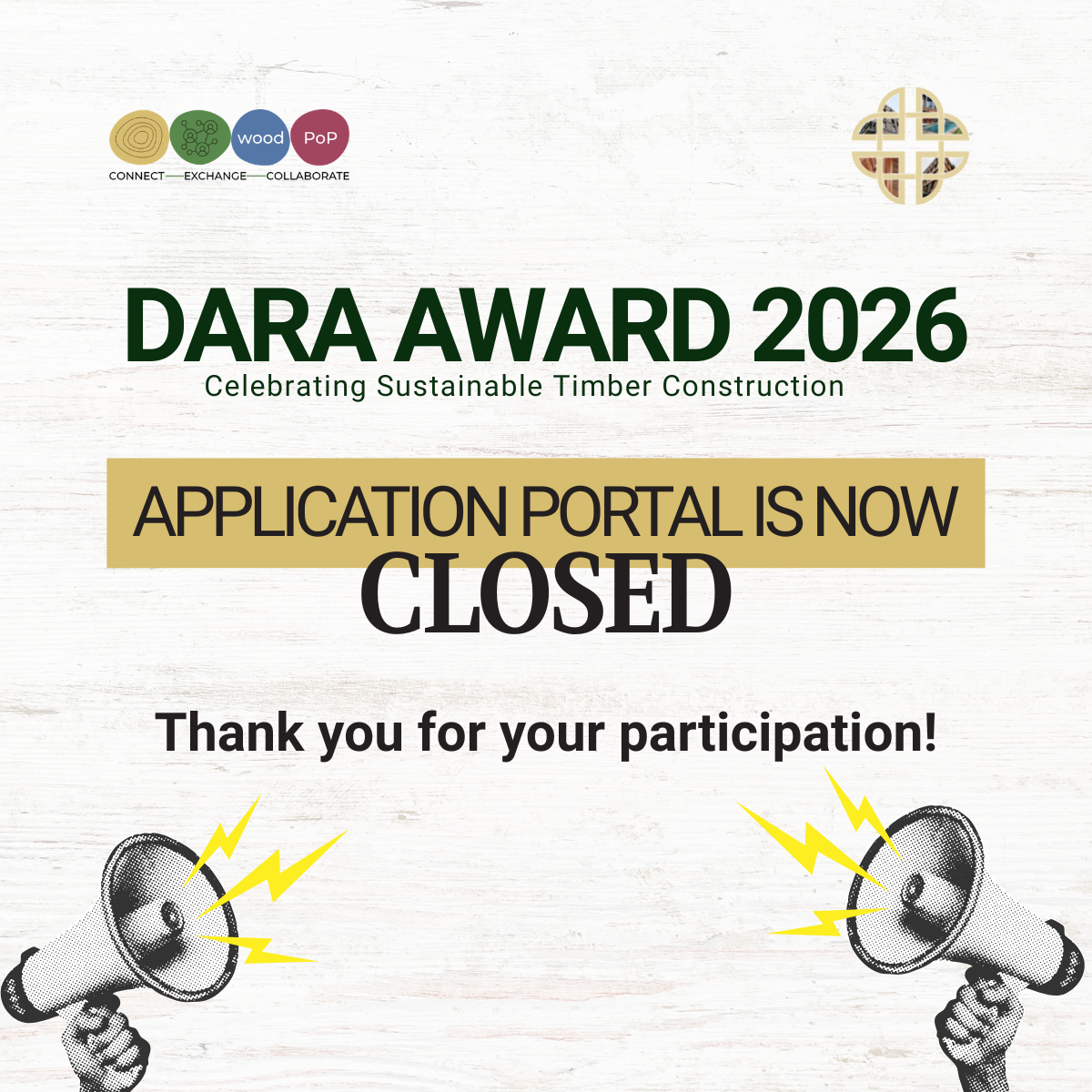 WoodPoP Dara Award: Application Period Now Closed